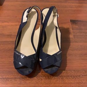 Coach 9 wedge navy sandals